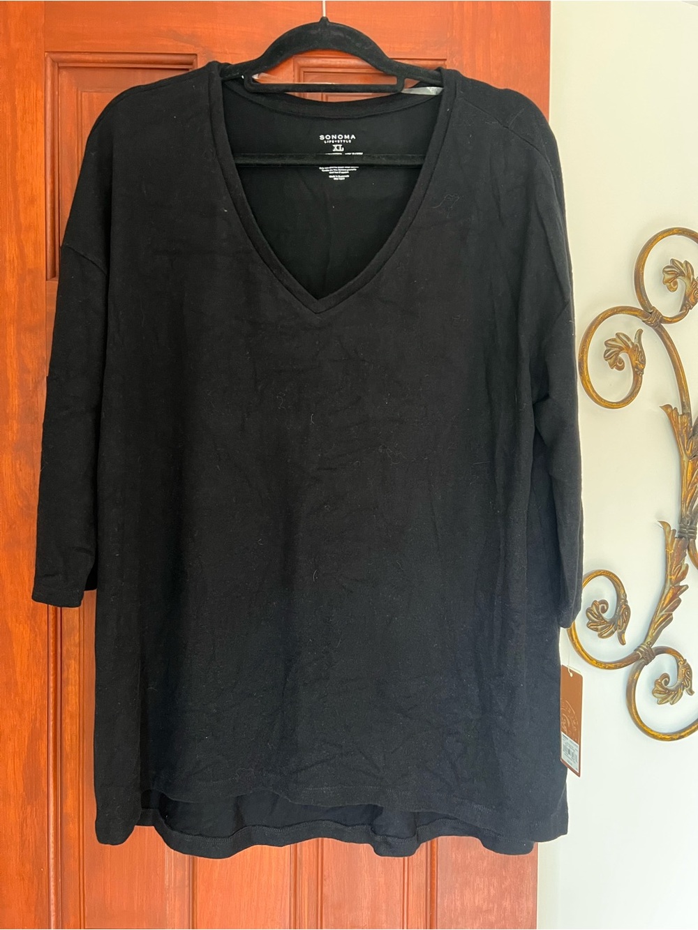 Sonoma Black V-Neck Three-Quarter Sleeve Tunic